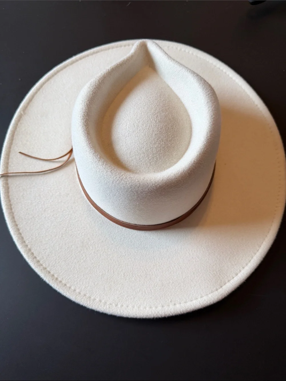 Frye Cream Wide-Brim Felt Hat with Brown Leather Band
